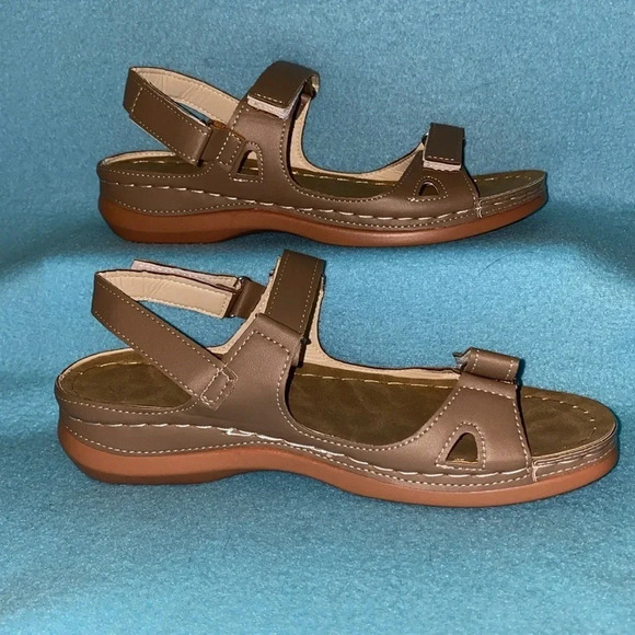 Qengg vegan leather brown summer open toe comfy orthopedic sandal NEW size 9.5 - Picture 2 of 8